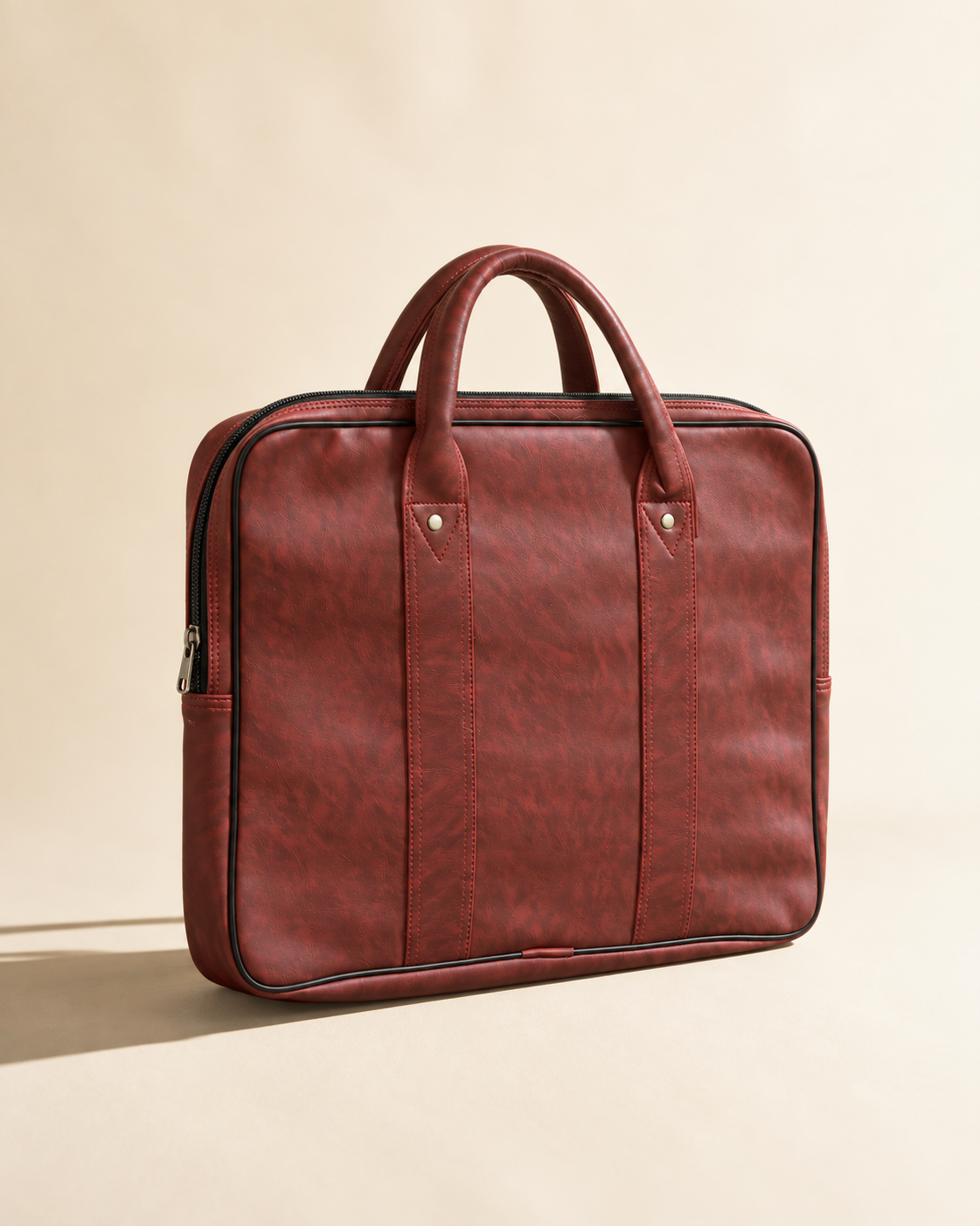 Burgundy structured office bag with double handles